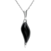 Sterling Silver Whitby Jet Wavy Marquise Drop Necklace. P2173.