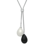 Sterling Silver Whitby Jet and Bauxite Two Stone Drop Necklace, N462.