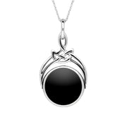 Sterling Silver Whitby Jet and Blue John Cradle Round Swivel Fob Necklace. P258_12.