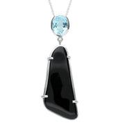 Sterling Silver Whitby Jet and Blue Topaz Abstract Oblong Necklace