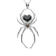 Sterling Silver Whitby Jet and Garnet 100mm Spider Egg Bale Necklace. P2823
