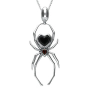 Sterling Silver Whitby Jet and Garnet 55mm Spider Egg Bail Necklace. P2821