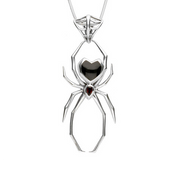 Sterling Silver Whitby Jet and Garnet 55mm Spider Web Bail Necklace. P2820