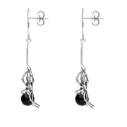 Sterling Silver Whitby Jet and Marcasite Spider Drop Earrings E2332