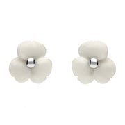 Sterling Silver White Agate Clover Tuberose Stud Earrings, E2159