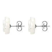 Sterling Silver White Agate Large Rose Tuberose Stud Earrings, E2150