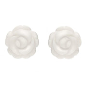 Sterling Silver White Agate Large Rose Tuberose Stud Earrings, E2150