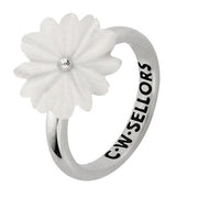 Sterling Silver White Agate Tuberose Daisy Ring, R997.