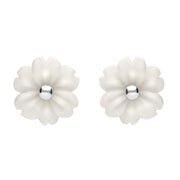 Sterling Silver White Agate Dahlia Tuberose Stud Earrings, E2155