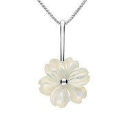 Sterling Silver White Mother of Pearl Tuberose Dahlia Necklace, P2856.