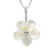 Sterling Silver White Mother of Pearl Tuberose Desert Rose Necklace, P2858.