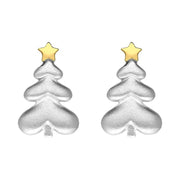 Sterling Silver Yellow Gold Christmas Tree Star Stud Earrings E2468 00173835