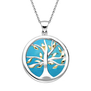 Sterling Silver Yellow Gold Plate Turquoise Medium Round Tree of Life Two Piece Set S065