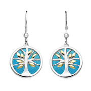 Sterling Silver Gold Plate Turquoise Round Tree of Life Drop Earrings E2485