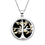 Sterling Silver Yellow Gold Plate Whitby Jet Medium Round Tree of Life Two Piece Set S065