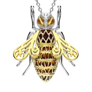 Sterling Silver Yellow Gold Vermeil Amber Honey Bee Necklace P3163