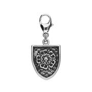 Sterling Silver York Minster Cross Key and Rose Shield Lobster Clasp Charm. G826. reverse