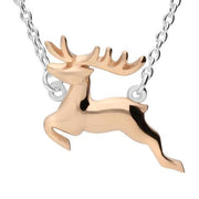 Sterling Silver Rose Gold Reindeer Necklace. N1011.