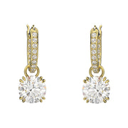 Swarovski Constella Gold Tone Plated White Crystal Pave Drop Earrings, 5638802