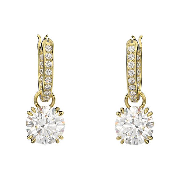 Swarovski Constella Gold Tone Plated White Crystal Pave Drop Earrings, 5638802