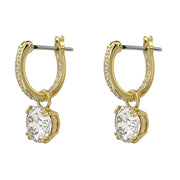 Swarovski Constella Gold Tone Plated White Crystal Pave Drop Earrings, 5638802