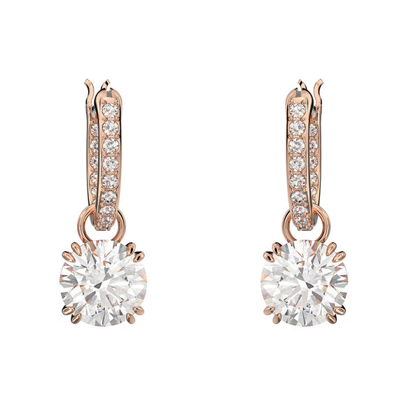 Swarovski Constella Rose Gold Tone Plated White Crystal Pave Drop Earrings, 5639975