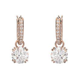 Swarovski Constella Rose Gold Tone Plated White Crystal Pave Drop Earrings, 5639975