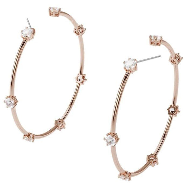 Swarovski Constella Rose Gold Tone White Crystal Hoop Earrings, 5609706.