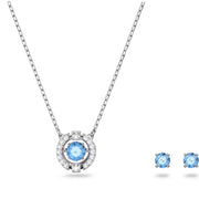 Swarovski Sparkling Dance Rhodium Plated Blue Crystal Pendant Earring Set 5480485