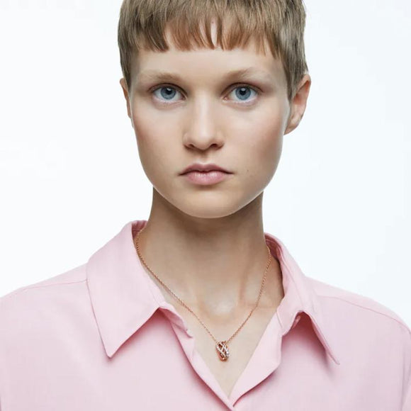 Swarovski Twist White Crystal Rose Gold Tone Plated Necklace, 5620549.