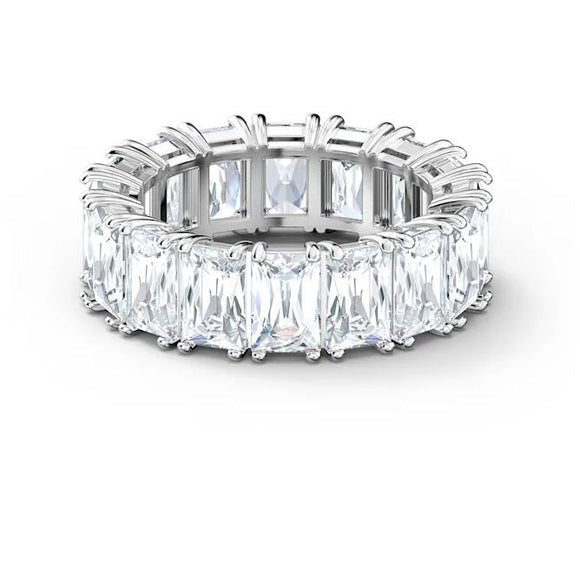 Swarovski Vittore White Crystal Rhodium Plated Wide Ring Size 58, 5572686