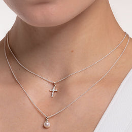 Thomas Sabo Charm Club Sterling Silver Star White Zirconia Pave Cross Necklace KE2069-051-14-L45v