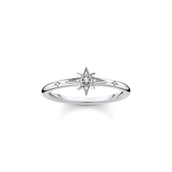 Thomas Sabo Charm Club Sterling Silver Star White Stone Ring TR2317-051-14