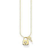 Thomas Sabo Charm Club Sterling Silver Yellow Gold Plated Lock With Key Necklace, KE2122-414-14-L45V.