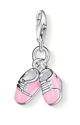 Thomas Sabo Charm Club Sterling Silver Pink Enamel Baby Shoes Charm, 0820-007-9.