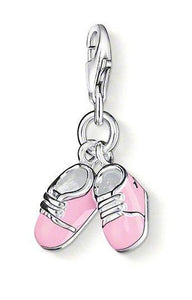 Thomas Sabo Charm Club Sterling Silver Pink Enamel Baby Shoes Charm, 0820-007-9.