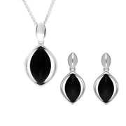 Sterling Silver Whitby Jet Marquise Centre Two Piece Set