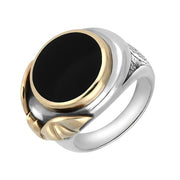 Sterling Silver 9ct Yellow Gold Whitby Jet Bat Signet Ring. r579.