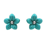 00147059 C W Sellors Sterling Silver Turquoise Large Tuberose Pansy Stud Earrings, E2153.