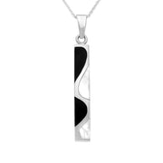 00053985 C W Sellors Silver Whitby Jet and Mother of Pearl Four Stone Curved Oblong Necklace, P785. 