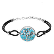 00174707 W Hamond Sterling Silver Turquoise Cord Round Large Leaves Tree Of Life Bracelet, B1141.