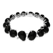 Whitby Jet Bracelet Organic Design Set With Diamonds 18ct White Gold. B887.