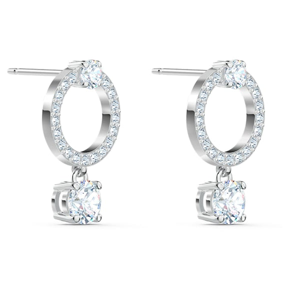 Swarovski Attract White Rhodium Plated Circle Crystal Drop Earrings 5563278