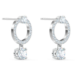 Swarovski Attract White Rhodium Plated Circle Crystal Drop Earrings 5563278