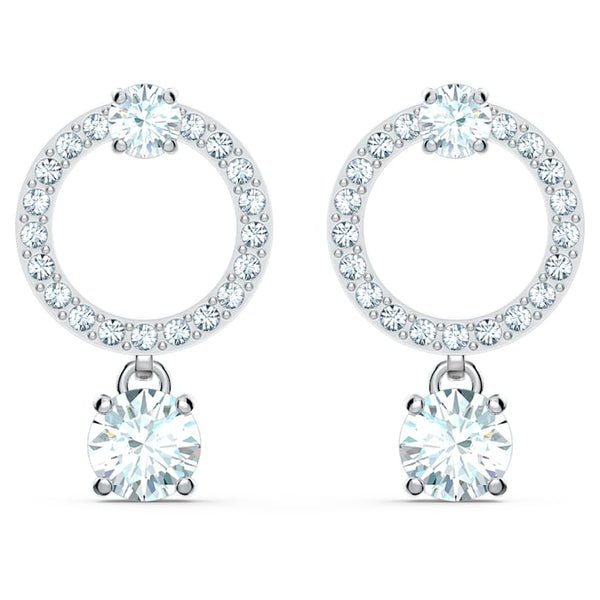 Swarovski Attract White Rhodium Plated Circle Crystal Drop Earrings 5563278