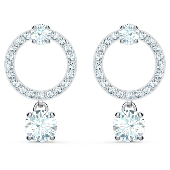 Swarovski Attract White Rhodium Plated Circle Crystal Drop Earrings 5563278