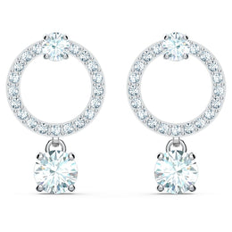 Swarovski Attract White Rhodium Plated Circle Crystal Drop Earrings 5563278