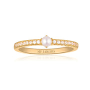 Sif Jakobs Ellera 18ct Gold Plated Sterling Silver Freshwater Pearl White Zirconia Band Ring, SJ-R12284-CZ-SG