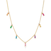 Sif Jakobs Princess 18ct Gold Plated Sterling Silver Multicolour Zirconia Baguette Necklace, SJ-C1074-XCZ-SG