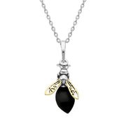 Sterling Silver Yellow Gold Vermeil Whitby Jet Bee Necklace, P3342.